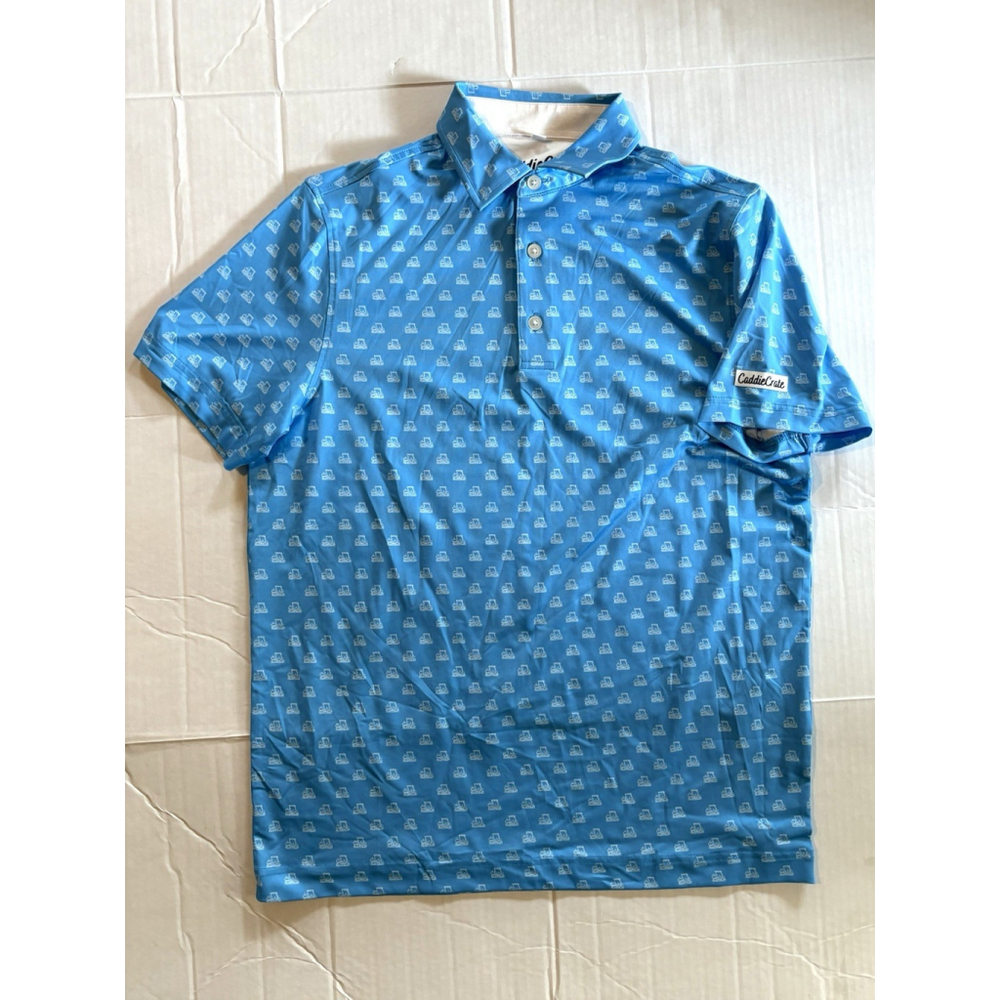 CaddyCrate Men’s M Golf Polo Blue Golf Cart Pattern Lightweight